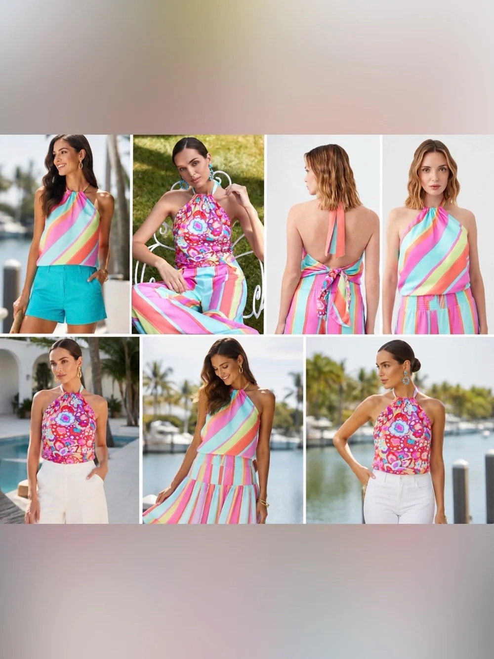 NWT TRINA TURK reversible Halter Top in Bright Multi-Color